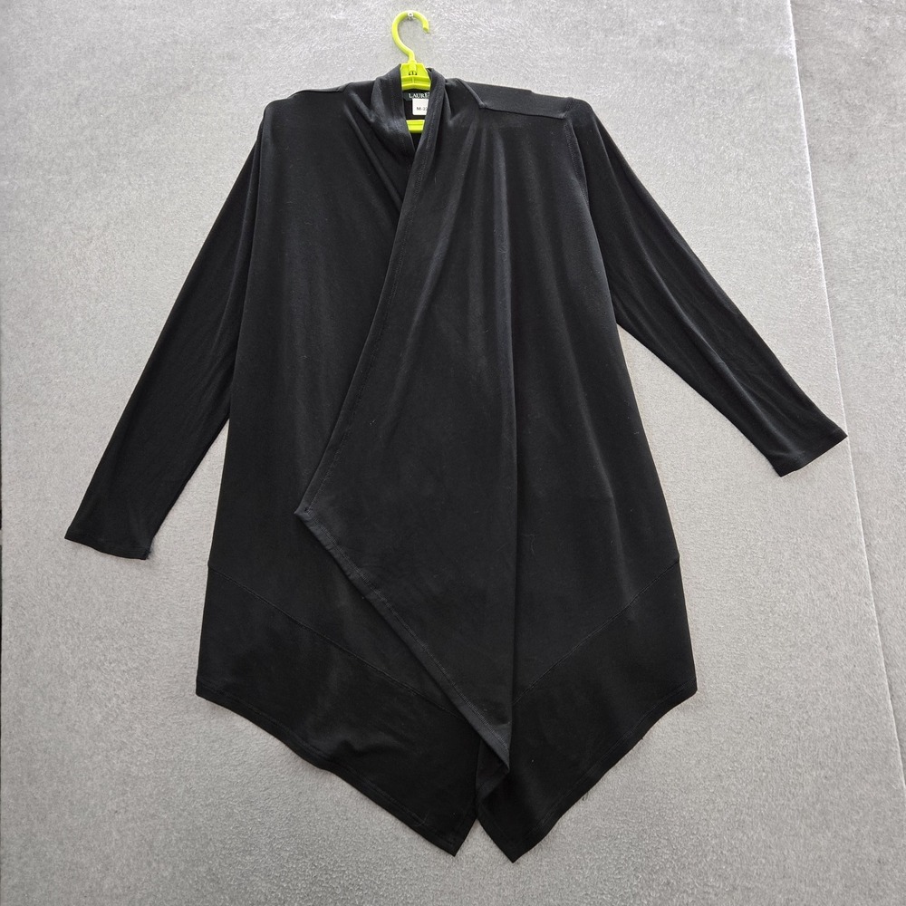 Lauren Ralph Women Sweater 3X Black Cardigan Duster Open Front